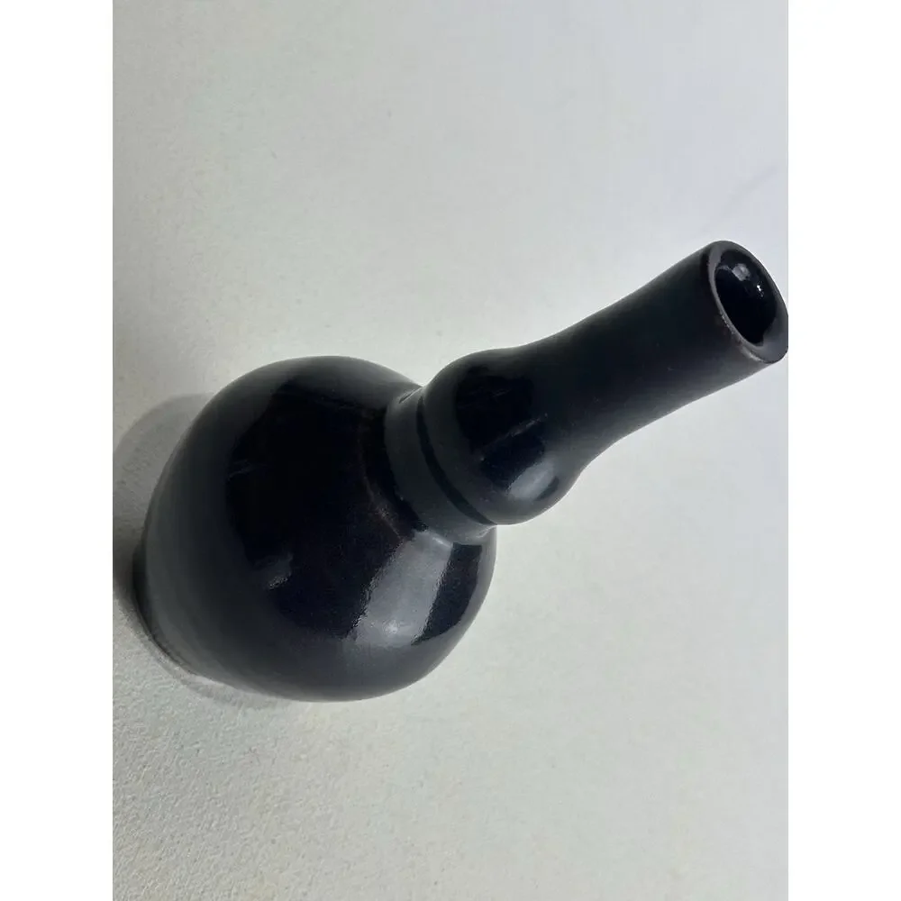 Vintage Signed FR Studio Pottery Vase Black Glaze Mid Century Modern Bud Vase 7
